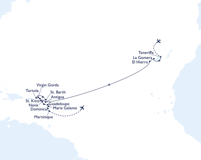 Routenkarte Dem Winter entkommen – von den Kanaren nach Martinique