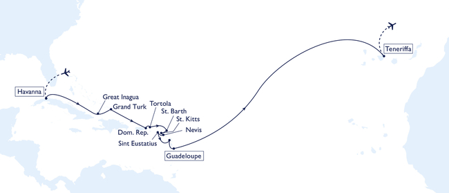 Routenkarte Entspannung pur von Kuba bis Teneriffa