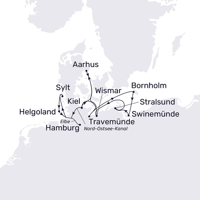 Routenkarte Die schönsten Häfen der Nord- und Ostsee