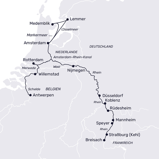 Routenkarte Traumhaftes Trio: Holland, Flandern, Deutschland