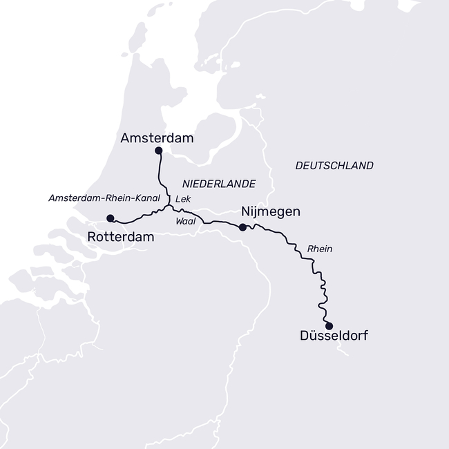 Routenkarte Kurztour mit Rotterdam und Amsterdam