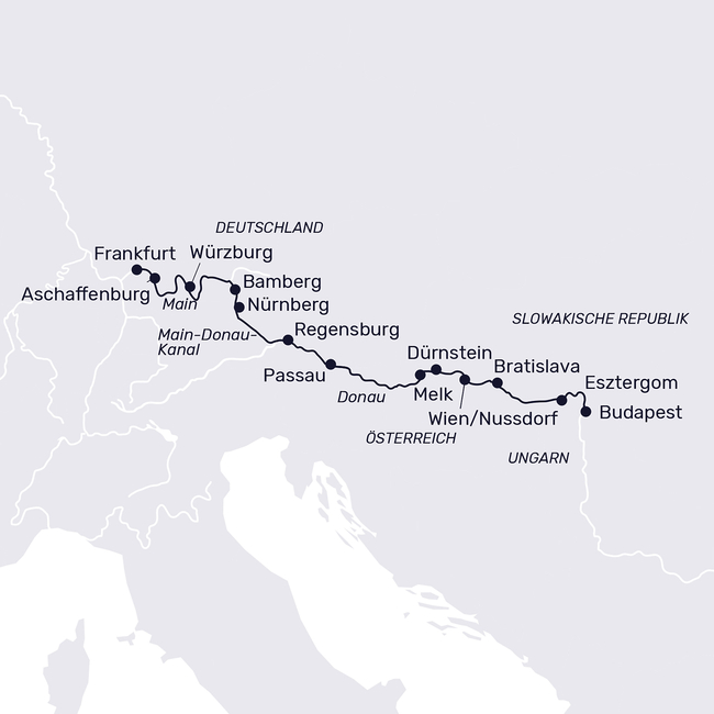 Routenkarte Entlang des Main-Donau-Kanals und der Donau