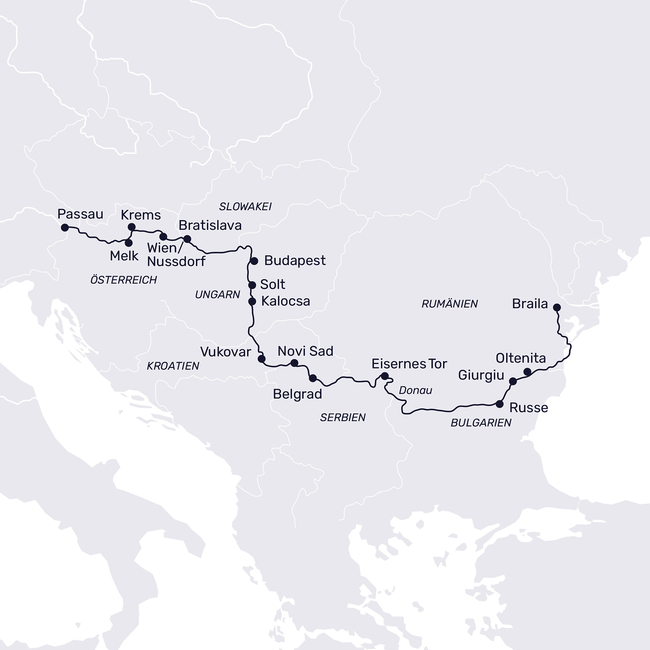 Routenkarte Große Europareise auf der Donau