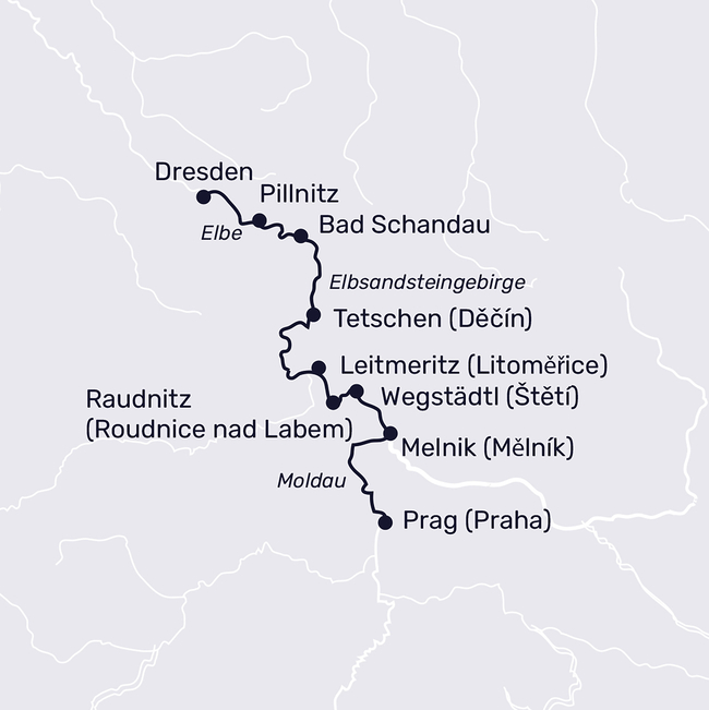 Routenkarte Elbimpressionen zwischen Dresden und Prag