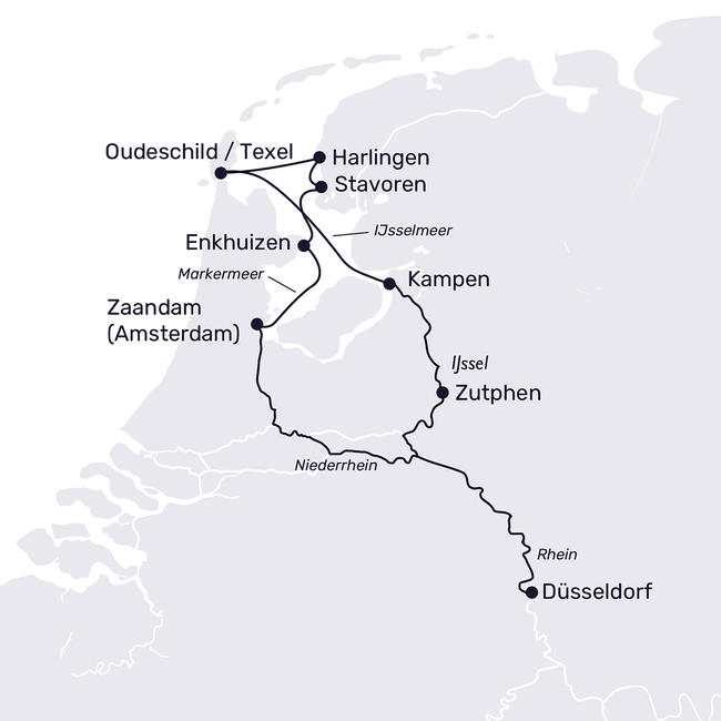 Routenkarte Vom IJsselmeer bis zur Insel Texel