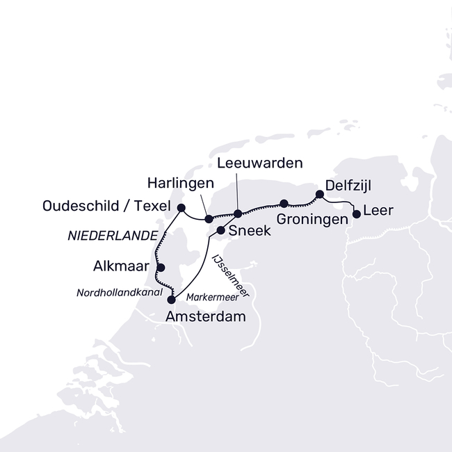 Routenkarte Durch Hollands Grachten und Kanäle