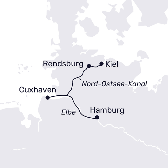 Routenkarte Kurzreise zur Nordsee und durch den Nord-Ostsee-Kanal