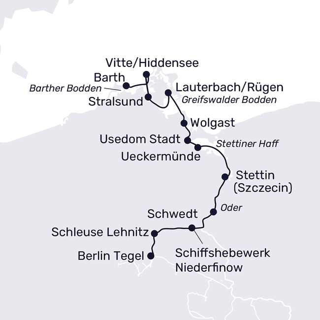 Routenkarte Über die Oder stromabwärts zur Ostsee