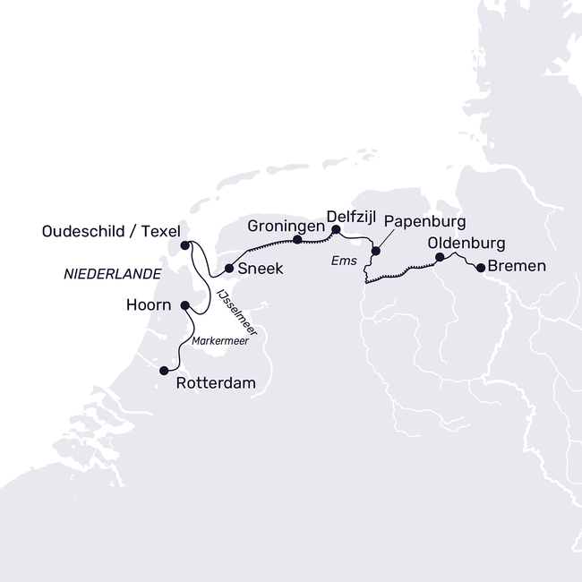 Routenkarte Krimi-Reise: Nordholland trifft Norddeutschland