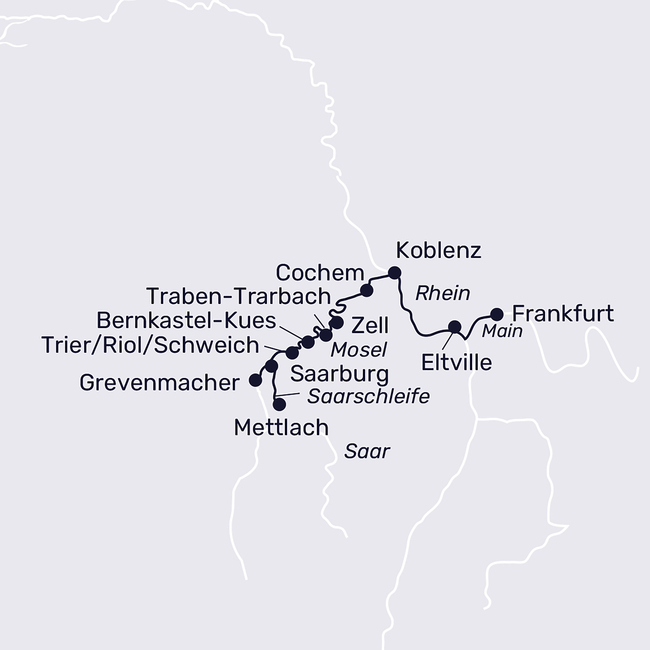 Routenkarte Moselle, Saar and Luxembourg