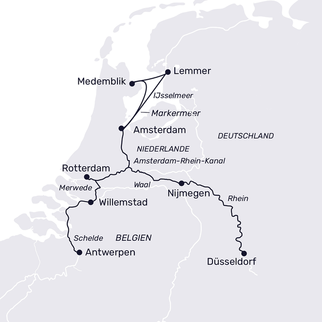 Routenkarte Holland, Flanders and the IJsselmeer