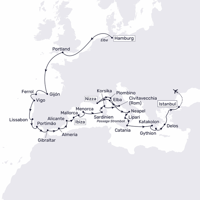 Routenkarte Von der Elbe bis zum Bosporus