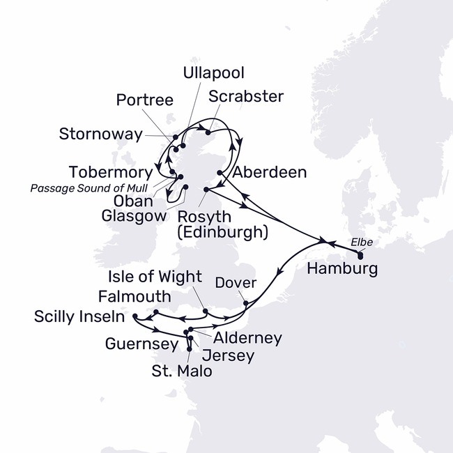 Routenkarte Best of Scotland and Channel Islands