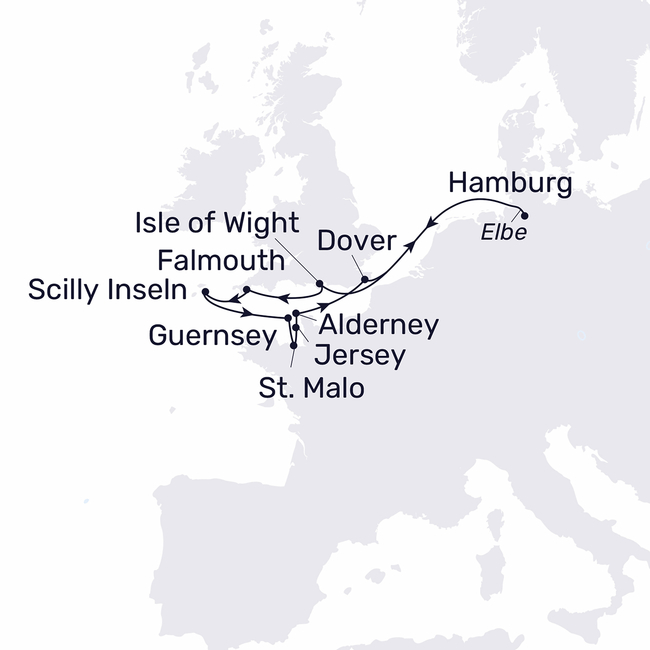 Routenkarte Channel Islands and more...