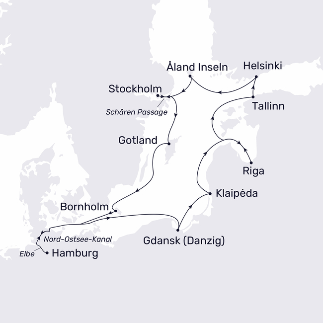 Routenkarte Baltic Sea metropolises