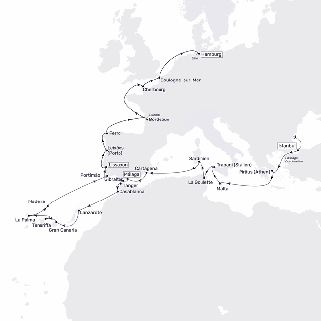 Routenkarte Big Christmas and New Year's cruise