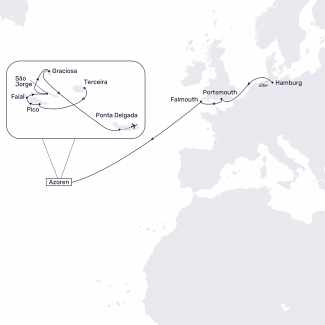 Routenkarte Azores intense – from Hamburg