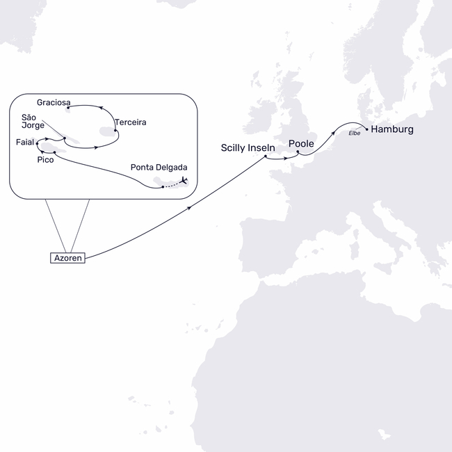 Routenkarte Azores intense – to Hamburg