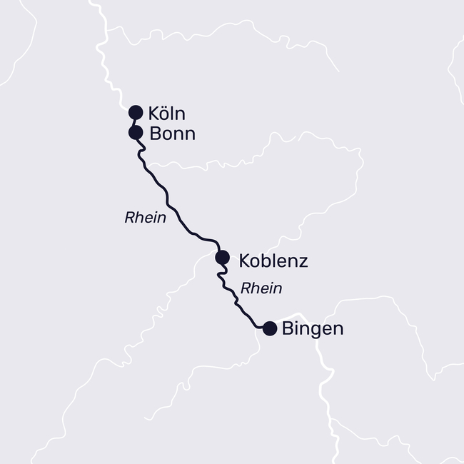 Routenkarte Rhein-Kurztour mit außergewöhnlichem Entertainment an Bord