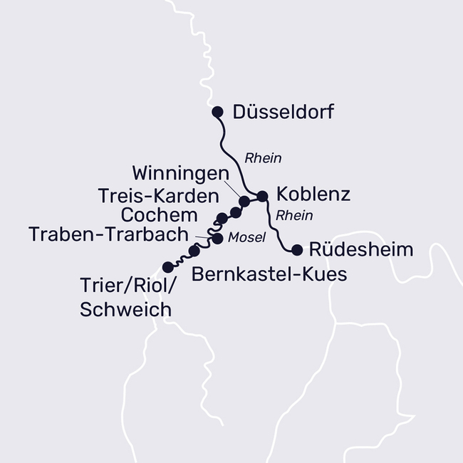 Routenkarte Mosel – Kreuzfahrt durch das Tal der Burgen und Reben