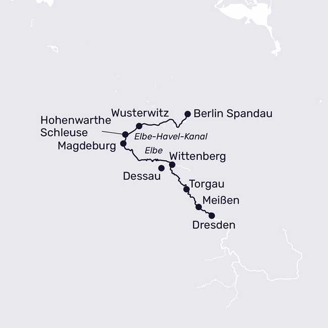 Routenkarte Zwischen Metropolen und Meisterwerken – von Berlin nach Dresden