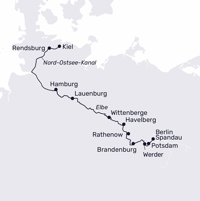 Routenkarte  Elbe-Impressionen: Von der Küste zur Hauptstadt