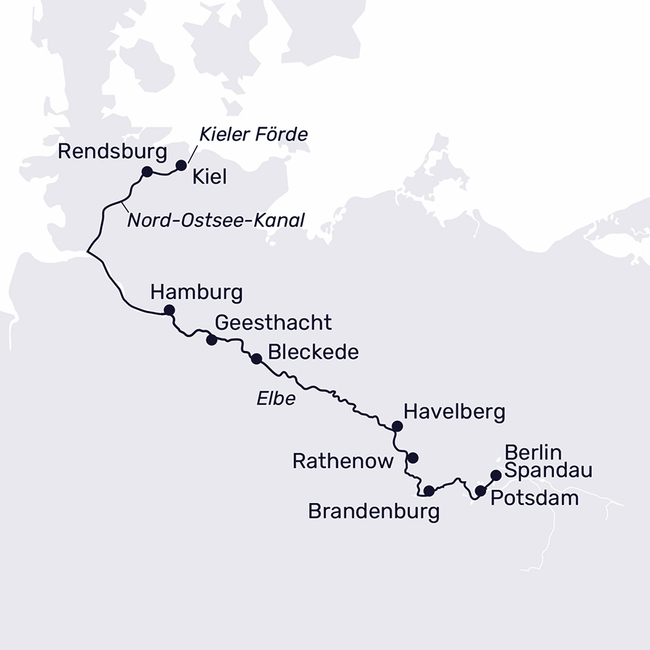 Routenkarte Die Schönheiten der Elbe & Havel: Von Berlin bis Kiel
