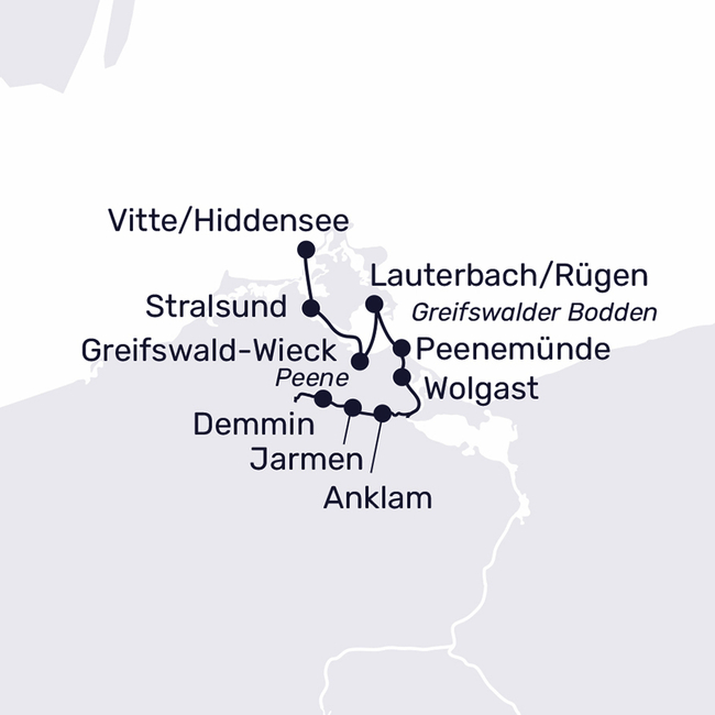 Routenkarte Ostsee & Peene – Naturparadies am Amazonas des Nordens
