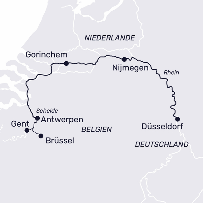 Routenkarte Best of Belgien mit Brüssel
