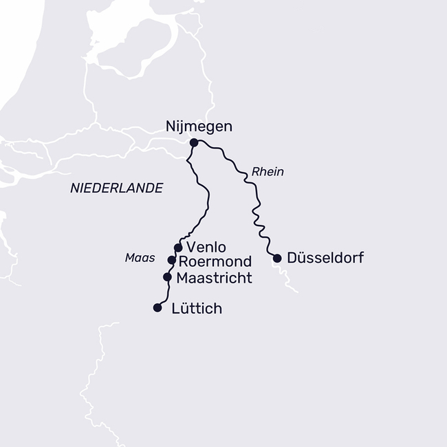 Routenkarte Unterwegs auf der Maas – bis ins Herz Europas