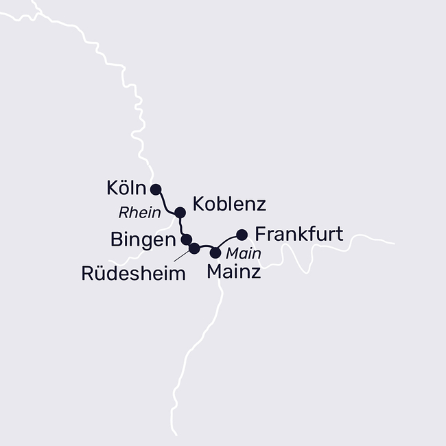 Routenkarte Die schönsten Weihnachtsmärkte am Rhein und Main