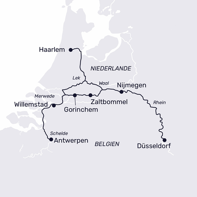 Routenkarte Weihnachten in Belgien & Holland