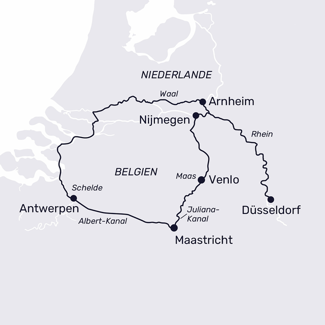 Routenkarte Cultural delights and idyllic nature on the Meuse