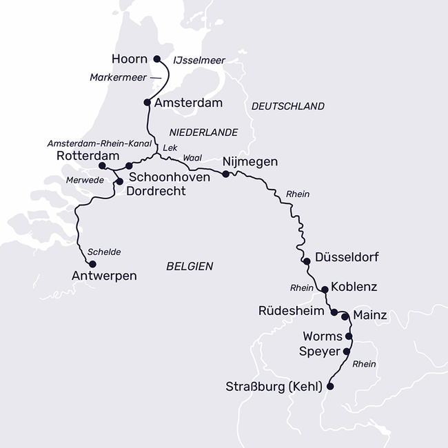 Routenkarte Christmas Eve in Strasbourg & New Year's Eve in Amsterdam