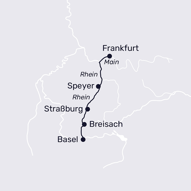 Routenkarte Pearls of the Rhine in the south: Basel and Strasbourg