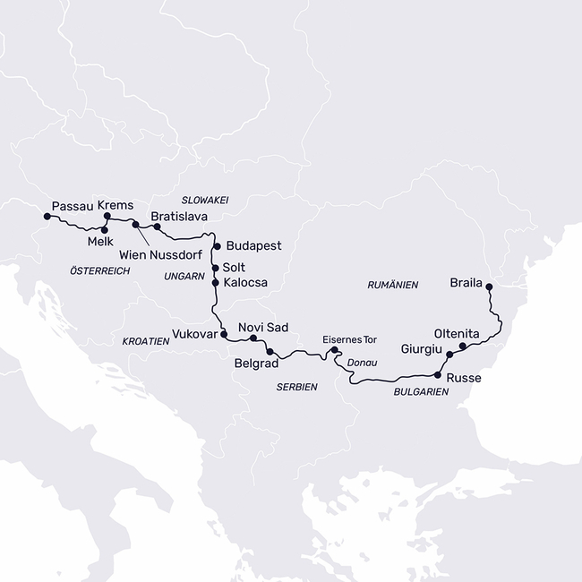 Routenkarte Grand Danube Cruise