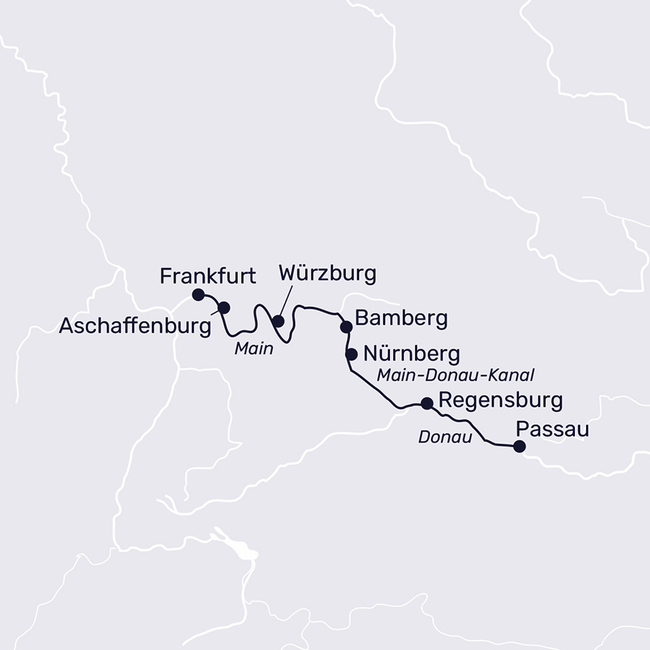 Routenkarte Christmas river cruise on the Main-Danube Canal