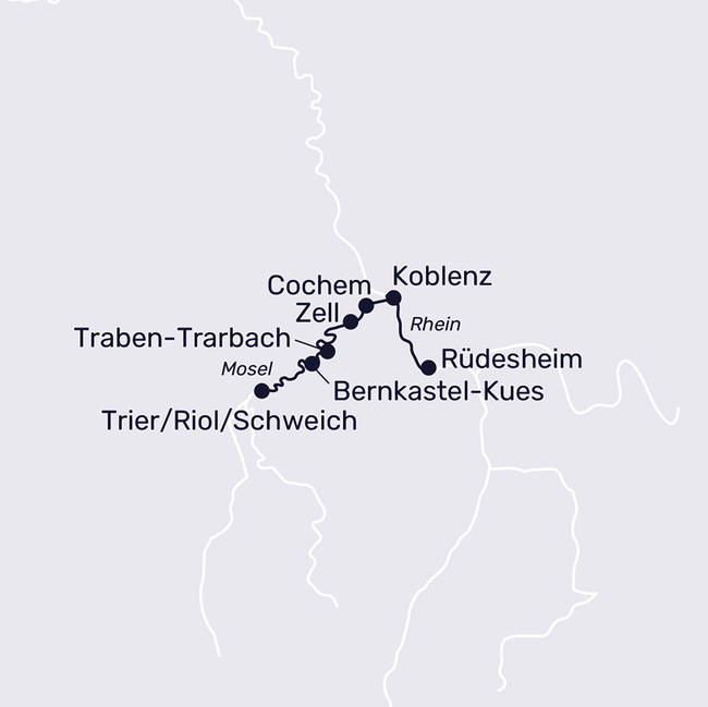 Routenkarte Fine wines & gentle waves: wine cruise on the Moselle