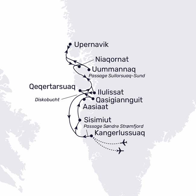 Routenkarte Grönland intensiv