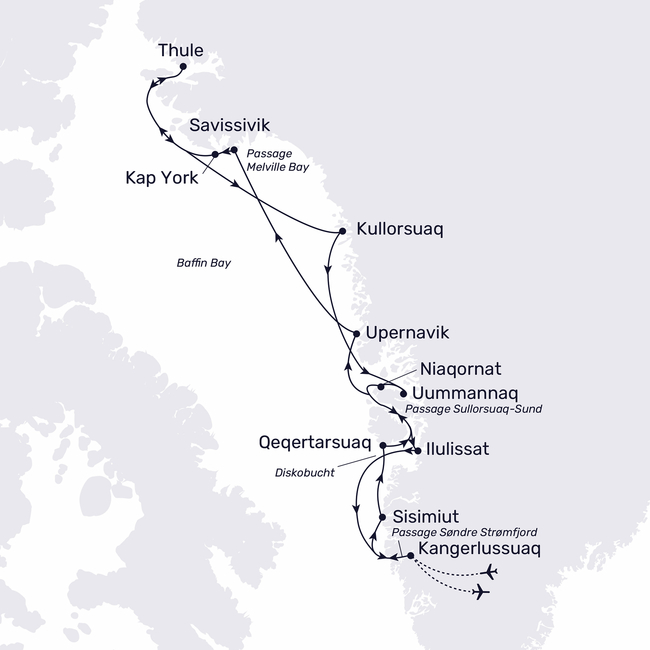 Routenkarte Expedition in den Norden Grönlands