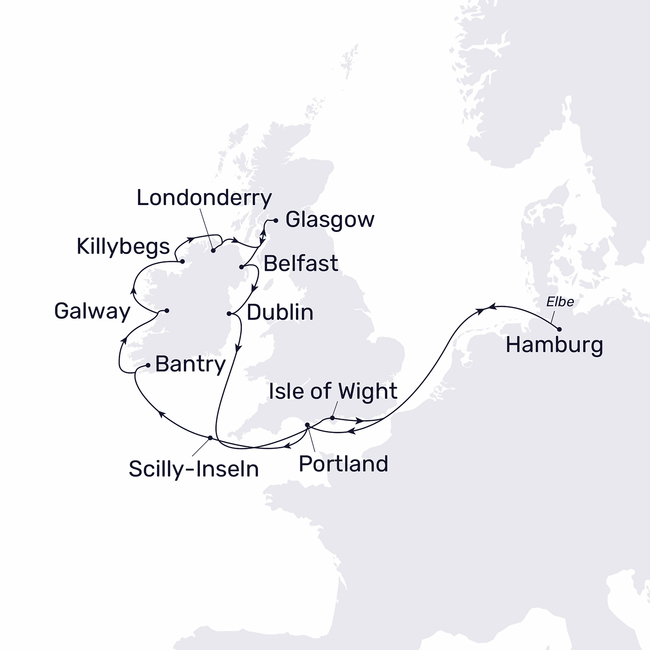 Routenkarte Rund um Irland