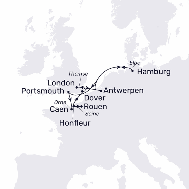 Routenkarte Themse, Seine und Me(h)r