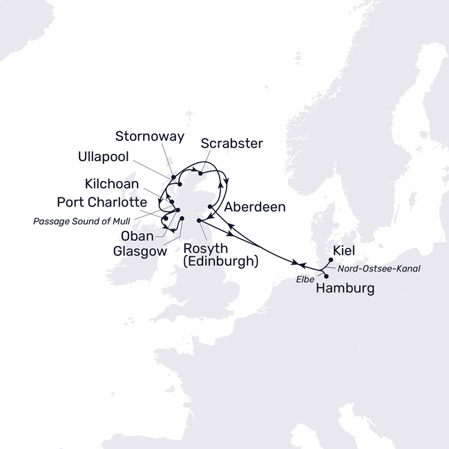Routenkarte Best of Schottland – Whisky, Dudelsack & Nessie