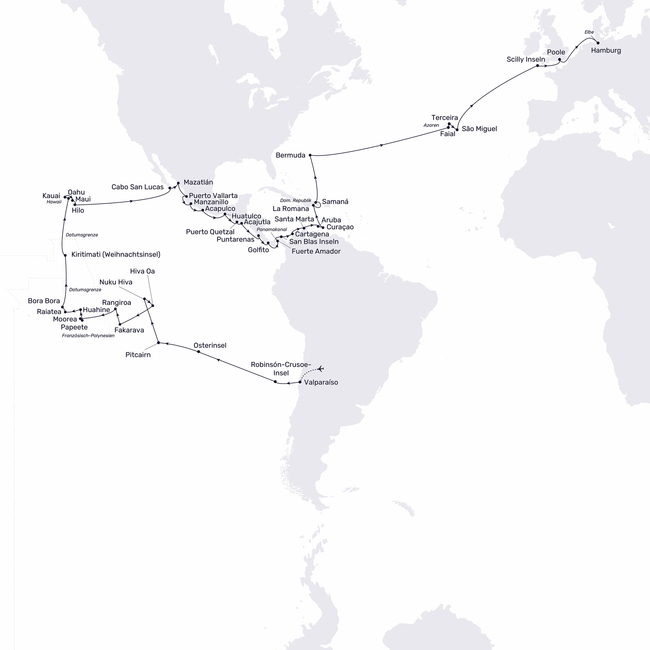 Routenkarte Von der Südsee bis nach Hamburg
