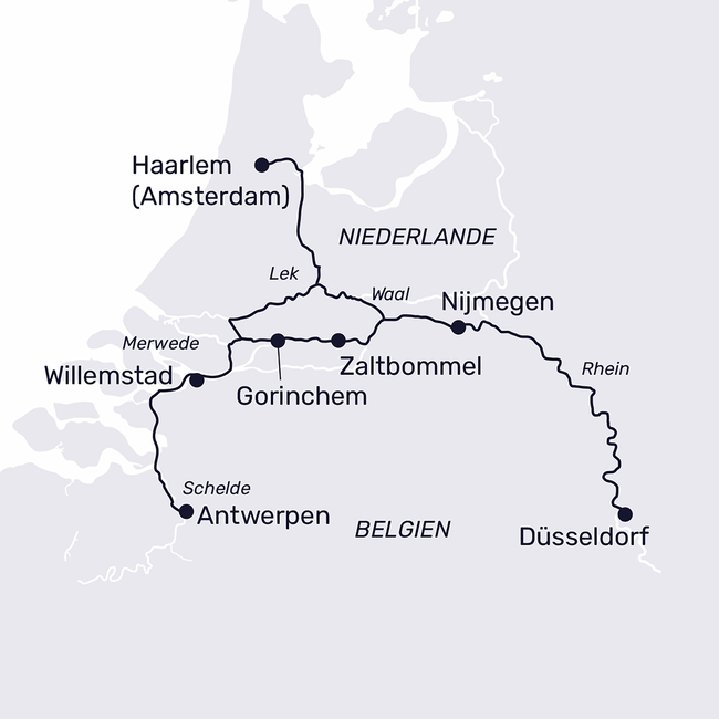 Routenkarte Weihnachten in Belgien & Holland