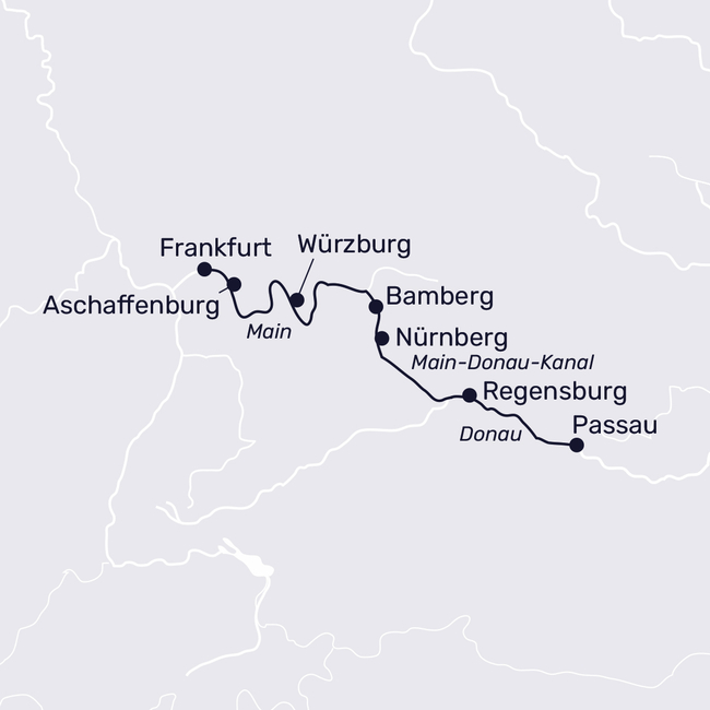 Routenkarte Historische Highlights an Donau & Main