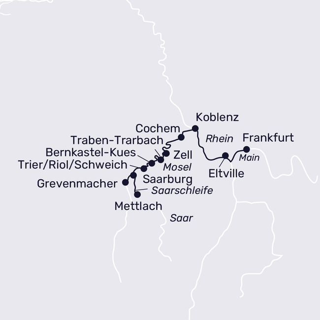 Routenkarte The Saar, Moselle and Luxembourg