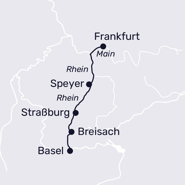 Routenkarte 3-country cruise with Basel & Strasbourg