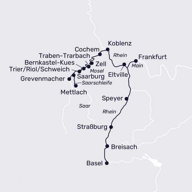 Routenkarte 4 countries on the Moselle, Saar and Rhine