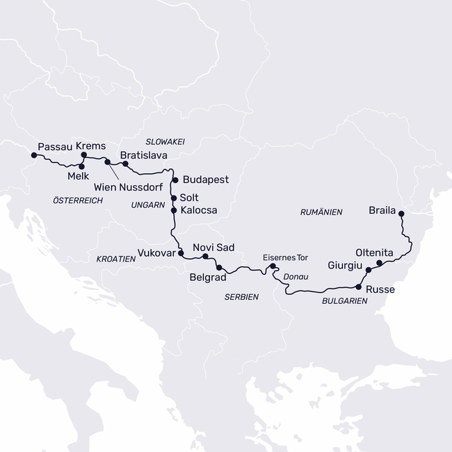 Routenkarte Grand Danube Cruise